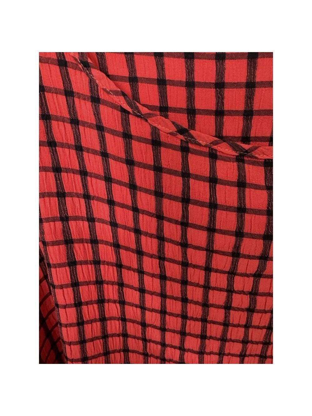 Cut Loose Red Black Check Print Top Lagenlook Cropped Boxy Viscose Blend OS USA - Picture 5 of 8
